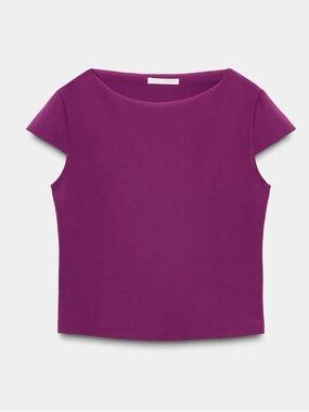 Zara Purple Cap-Sleeve Boatneck Top